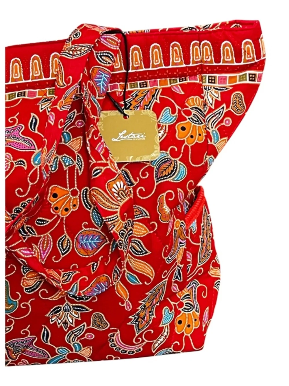 Lestari Singapore Batik Women Red Tote Bag